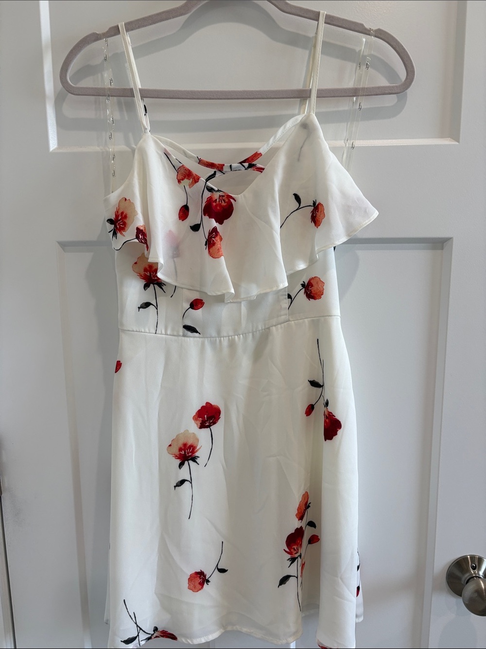 Trixxi White Dress with Red and Black Floral Accents